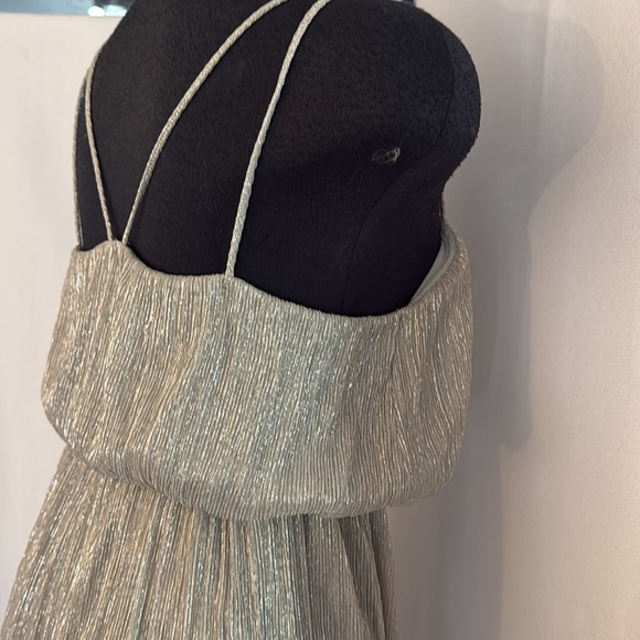 Zara Basic Shimmering Silver Spaghetti Strap Flowy Midi Dress - Picture 8 of 12